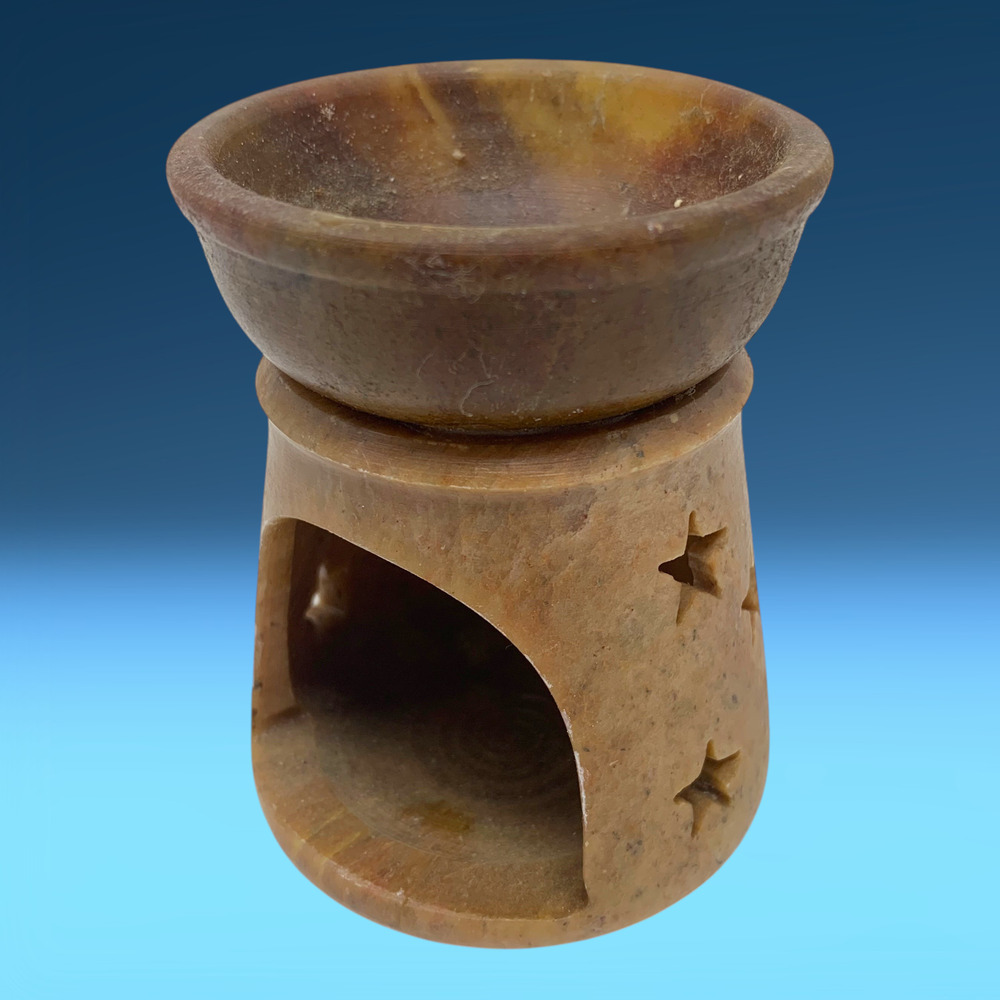 Vintage Hand Carved Soapstone Oil Burner Wax Melt Warmer Tea Light Aromatherapy